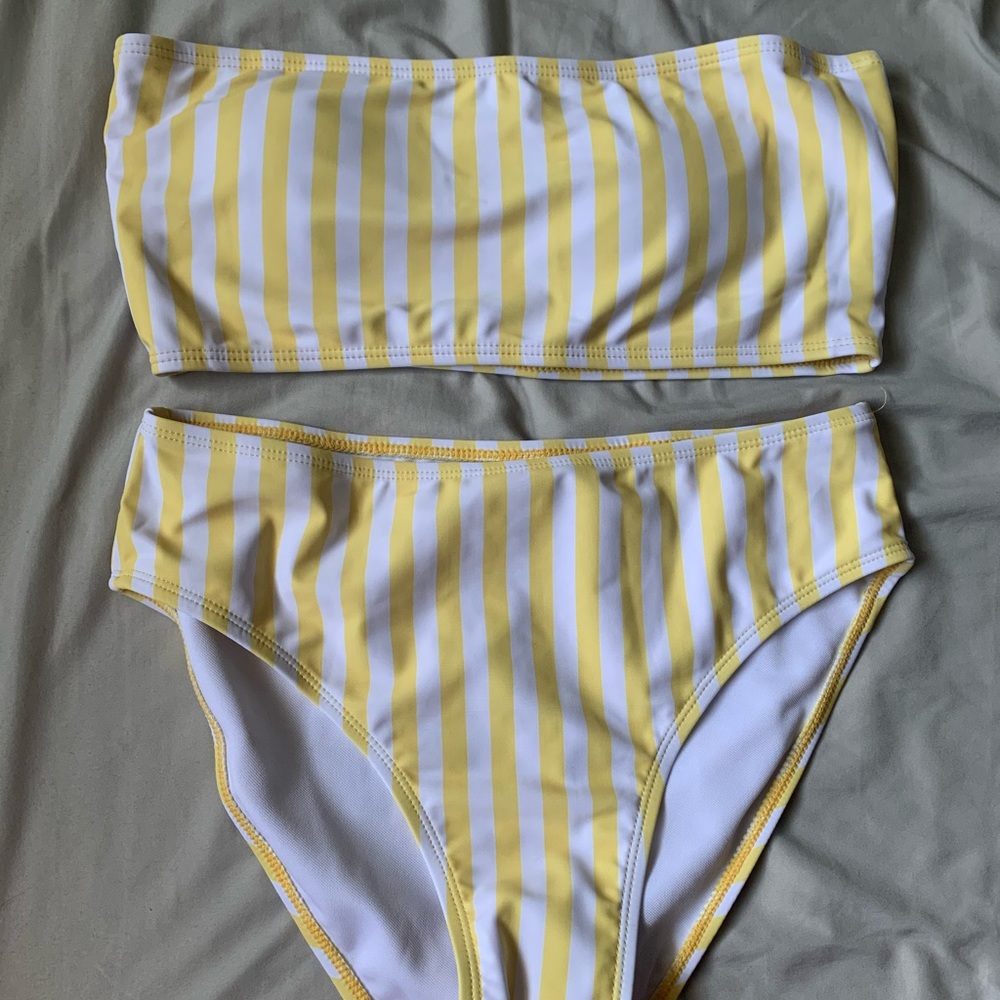 White & Yellow Striped Bikini